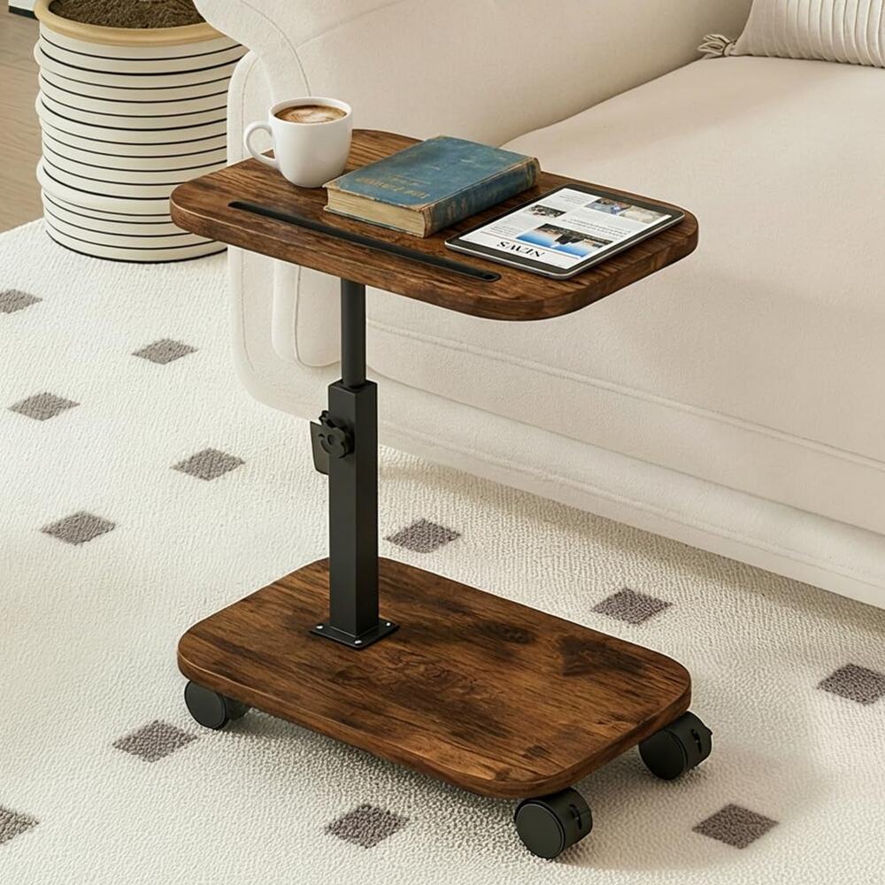 C-Shaped Adjustable Height TV Tray Table with Wheels